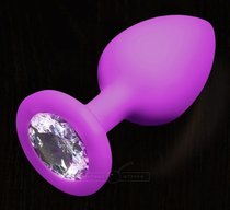 Фиолетовая силиконовая пробка с прозрачным кристаллом - 7,5 см., цвет прозрачный - Пикантные штучки