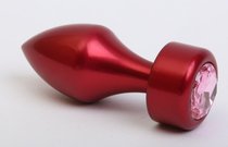 Анальная пробка с широким основанием и розовым кристаллом - 7,8 см, цвет красный - 4sexdreaM