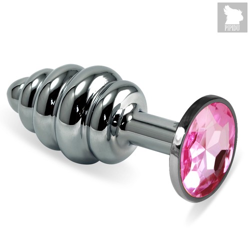 LOVETOY Spiral Серебряная пробка с розовым кристаллом, l=6,8 см, d=2,8 - LoveToy