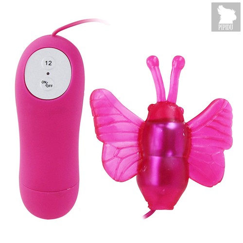 Розовый вибростимулятор с насадкой в виде бабочки, цвет розовый - Baile