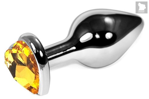 Серебристая анальная пробка с оранжевым кристаллом-сердцем - 9 см., цвет оранжевый - Vandersex