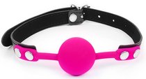 Розовый кляп-шарик с черным регулируемым ремешком, цвет розовый/черный - Bioritm