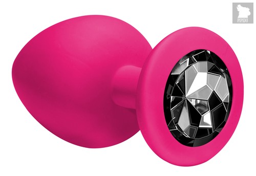 Большая розовая анальная пробка Emotions Cutie Large с чёрным кристаллом - 10 см, цвет розовый - Lola Toys