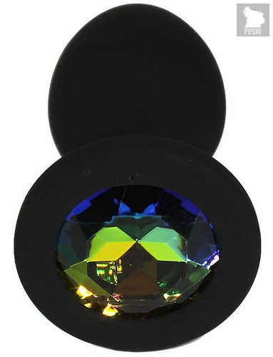 Черная анальная пробка с радужным кристаллом - 7,3 см., цвет черный - Eroticon
