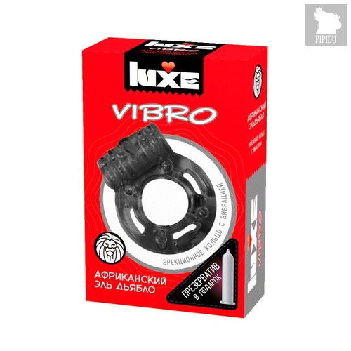 Чёрное эрекционное виброкольцо Luxe VIBRO "Африканский Эль Дьябло" + презерватив, цвет черный - LuxeLuv