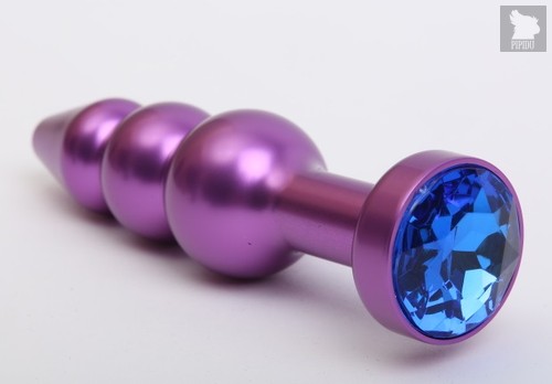 Фиолетовая фигурная анальная ёлочка с синим кристаллом - 11,2 см, цвет фиолетовый - 4sexdreaM