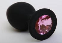Чёрная силиконовая пробка с розовым стразом - 9,5 см