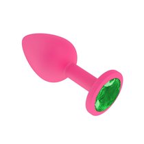 Анальная втулка силиконовая розовая с зеленым кристаллом маленькая, цвет розовый - МиФ