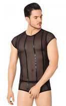 Соблазнительный костюм-сетка в тонкую полоску из wet-look материала, цвет черный, XL - SoftLine Collection (SLC)