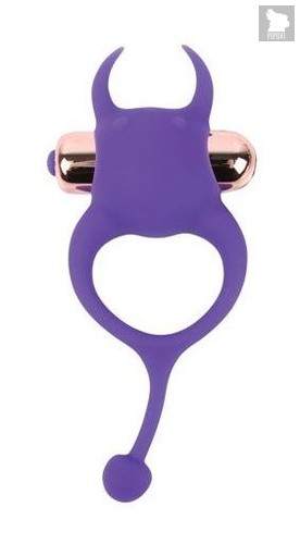 Фиолетовое эрекционное виброкольцо с рожками и хвостиком, цвет фиолетовый - Bioritm