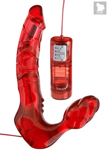 Безремневой вагинальный страпон с вибратором Bend Over Boyfriend Red - 21 см, цвет красный - Toy Joy