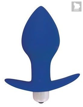 Синяя коническая анальная вибровтулка с ограничителем - 8 см., цвет синий - Bioritm