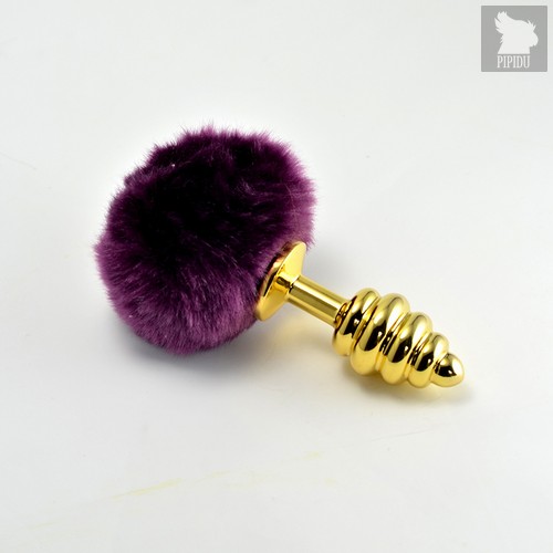 LOVETOY Tail Rabbit Spiral Золотая пробка с фиолетовым хвостиком, l=6,, цвет фиолетовый - LoveToy