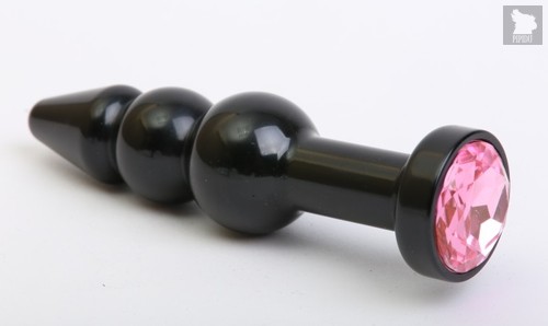 Чёрная анальная ёлочка с розовым кристаллом - 11,2 см, цвет черный - 4sexdreaM