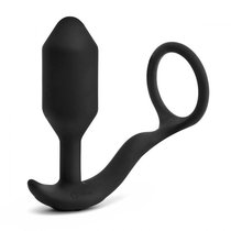 Черная анальная вибропробка с эрекционным кольцом Vibrating Snug & Tug M, цвет черный - B-vibe