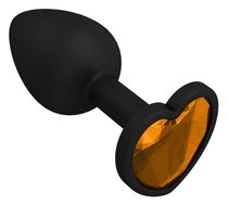 Черная силиконовая пробка с оранжевым кристаллом - 7,3 см., цвет оранжевый - МиФ
