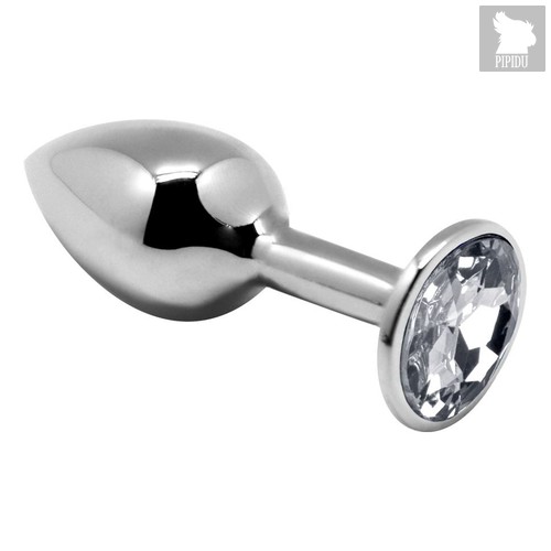 Серебристая анальная втулка с прозрачным кристаллом Mini Metal Butt Plug Size S - 7 см., цвет прозрачный - Adrien Lastic