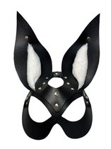 Черная маска зайки с белым мехом на ушках Miss Bunny, цвет белый/черный - БДСМ арсенал