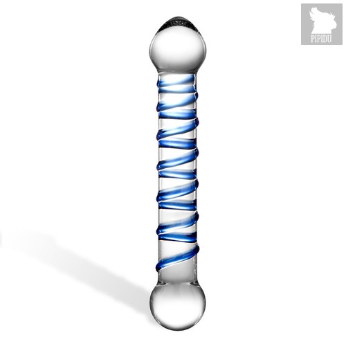 Прозрачный фаллос с голубой спиралью Spiral Dildo - 17 см, цвет прозрачный - Gläs