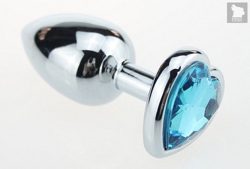 Анальная пробка Heart Silver 2.8 с кристаллом, цвет голубой - Luxurious Tail