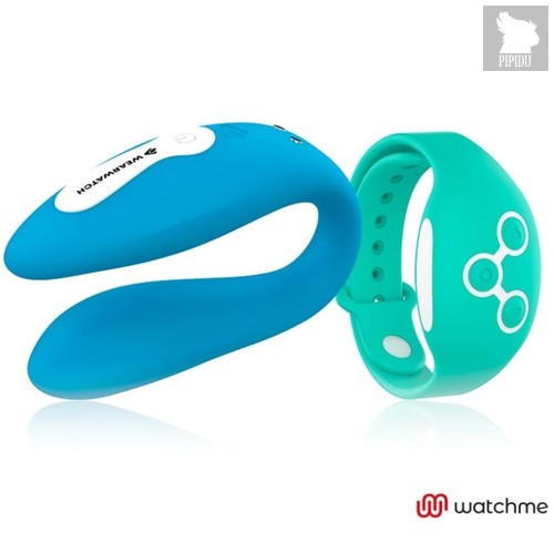 Голубой вибратор для пар с зеленым пультом-часами Weatwatch Dual Pleasure Vibe, цвет голубой - Dreamlove