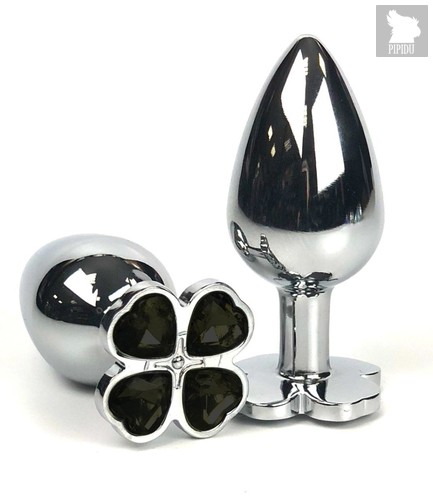 Серебристая анальная втулка с клевером из черных кристаллов - 6,5 см., цвет черный - Vandersex