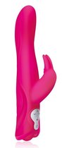 Розовый силиконовый вибромассажер с клиторальным отростком - 25 см., цвет розовый - Erotic Fantasy