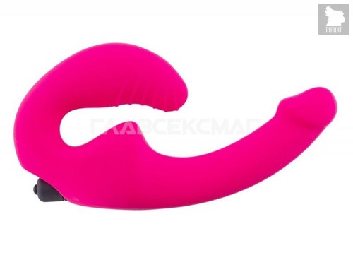 Ярко-розовый анатомический страпон с вибрацией, цвет розовый - Главсексмаг