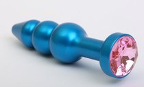 Синяя фигурная анальная пробка с розовым кристаллом - 11,2 см, цвет синий - 4sexdreaM