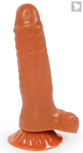 Гладкий фаллоимитатор-реалистик с мошонкой - 18,5 см., цвет бежевый - Bior toys