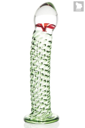 Стеклянный фаллоимитатор со спиралевидным рельефом - 16,5 см, цвет зеленый - Sexus