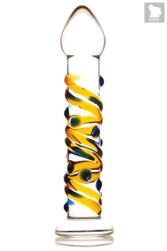 Стеклянный фаллос на подставке со спиральными полосками - 18 см, цвет прозрачный - Sexus