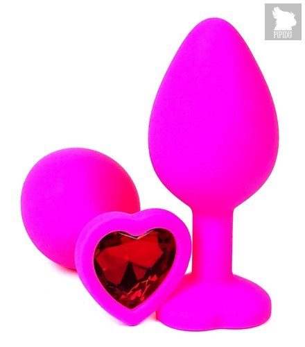 Розовая силиконовая пробка с красным кристаллом-сердцем - 8,5 см., цвет красный - Vandersex