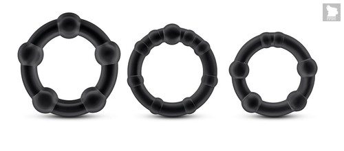 Набор из 3 чёрных эрекционных колец Stay Hard Beaded Cockrings, цвет черный - Blush Novelties