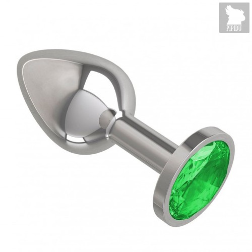 Серебристая анальная пробка с зеленым кристаллом - 7 см, цвет зеленый/серебряный - МиФ