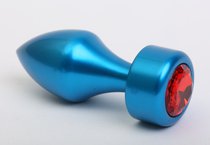Синяя анальная пробка с красным стразом - 7,8 см, цвет синий - 4sexdreaM
