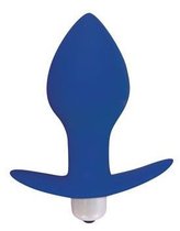 Синяя коническая анальная вибровтулка с ограничителем - 8 см., цвет синий - Bioritm