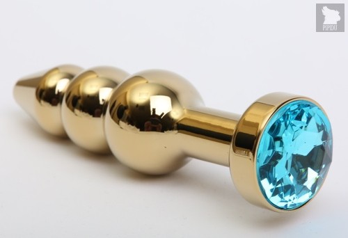 Золотистая анальная ёлочка с голубым кристаллом - 11,2 см - 4sexdreaM