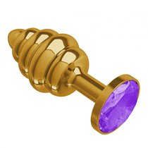 Золотистая пробка с рёбрышками и фиолетовым кристаллом - 7 см, цвет золотой/фиолетовый - МиФ