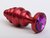 ребристая анальная пробка с фиолетовым стразом - 7,3 см, цвет красный - 4sexdreaM