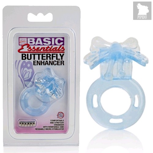 Эрекционное кольцо-бабочка Basic Essentials Butterfly Enhancer, цвет голубой - California Exotic Novelties