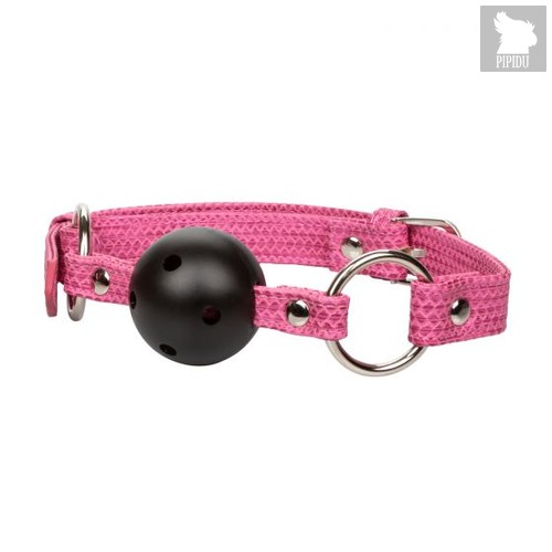 Кляп-шарик на розовых ремешках Tickle Me Pink Ball Gag, цвет розовый/черный - California Exotic Novelties