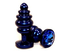 Синяя рифлёная пробка с синим кристаллом - 7,3 см, цвет синий - 4sexdreaM