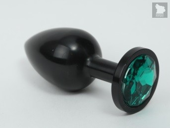 Чёрная анальная пробка с зелёным стразом - 7,6 см, цвет черный - 4sexdreaM