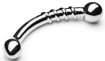 Серебристый изогнутый фаллоимитатор со спиралью Bow - 17,8 см. - Le Wand