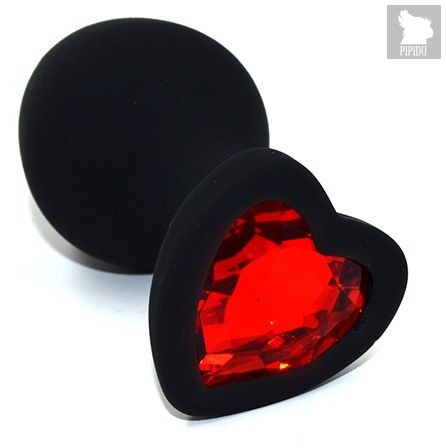 Черная анальная силиконовая пробка с красным кристаллом в форме сердца - 8,8 см., цвет красный - Kanikule