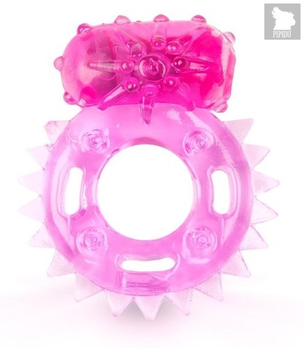 Розовое эрекционное кольцо c шипиками по кругу и вибропулей, цвет розовый - Brazzers
