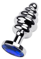 Серебристая анальная пробка-елочка с синим кристаллом - 7,2 см., цвет синий - Toyfa