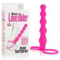 Анальный фаллоимитатор Silicone Love Rider Beaded Dual Penetrator, с креплением, цвет розовый - California Exotic Novelties