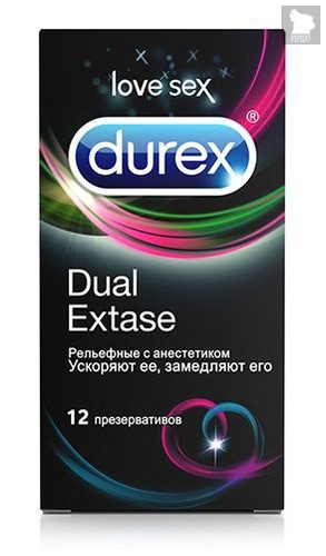 Рельефные презервативы с анестетиком Durex Dual Extase - 12 шт. - Durex